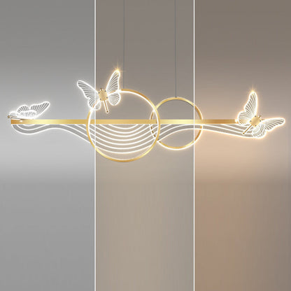 ثريا LED دائرية طويلة من الأكريليك والألومنيوم بتصميم فراشة على شكل موجة حديثة لغرفة المعيشة