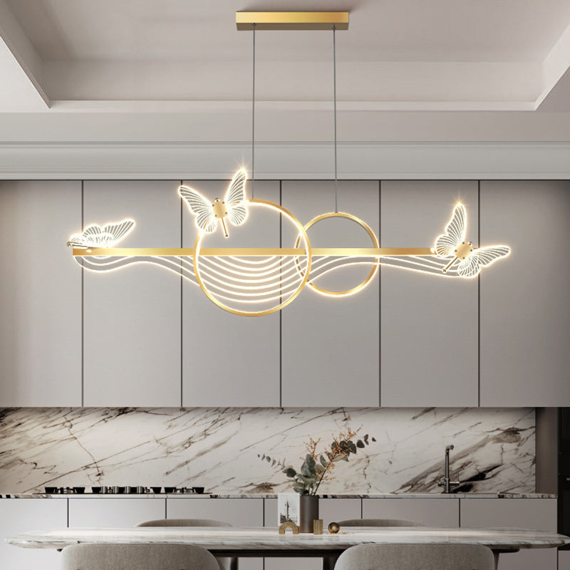 ثريا LED دائرية طويلة من الأكريليك والألومنيوم بتصميم فراشة على شكل موجة حديثة لغرفة المعيشة