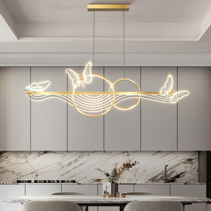 ثريا LED دائرية طويلة من الأكريليك والألومنيوم بتصميم فراشة على شكل موجة حديثة لغرفة المعيشة