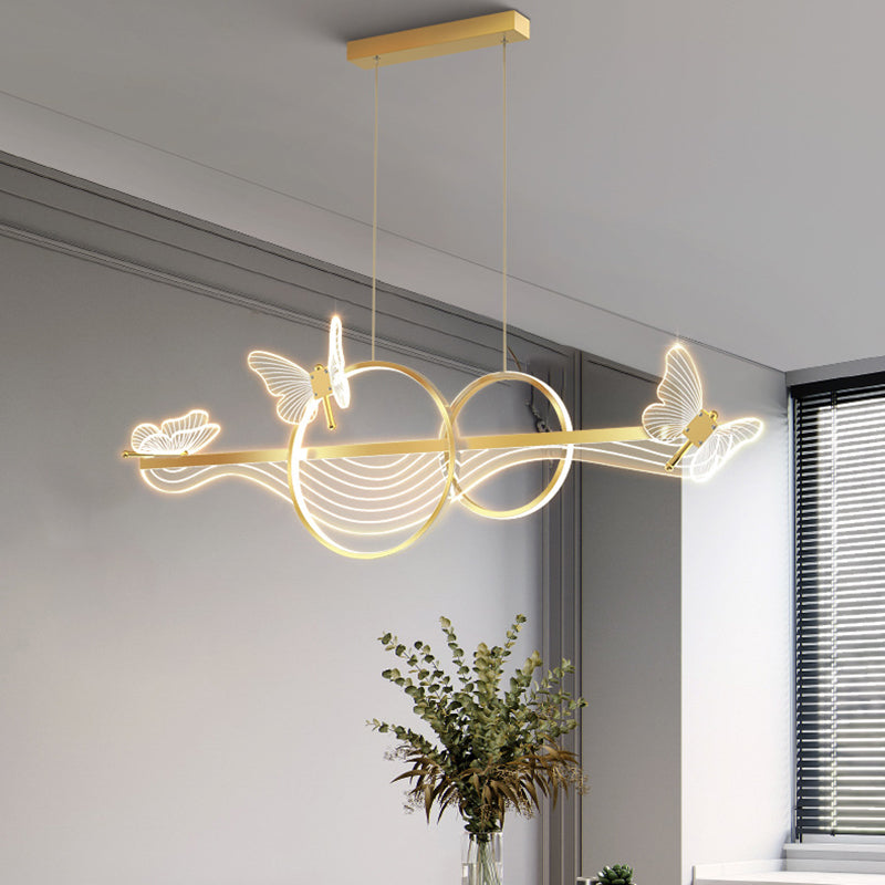 ثريا LED دائرية طويلة من الأكريليك والألومنيوم بتصميم فراشة على شكل موجة حديثة لغرفة المعيشة