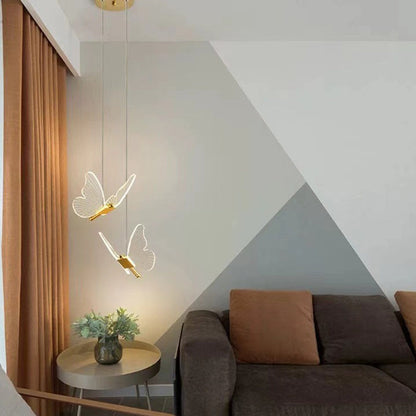 Contemporary Scandinavian Butterfly Round Acrylic Hardware LED Chandelier For Living Room