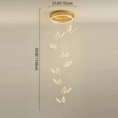 Contemporary Scandinavian Butterfly Round Acrylic Hardware LED Chandelier For Living Room