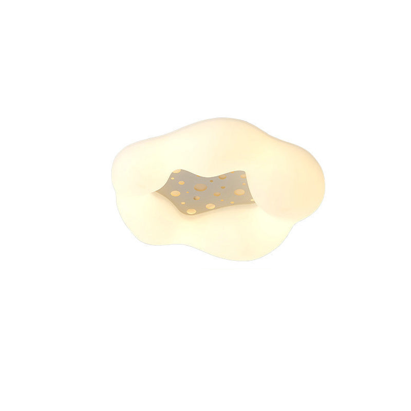 Contemporary Scandinavian Cream Wave Clouds PE Iron LED Flush Mount Ceiling Light For Living Room