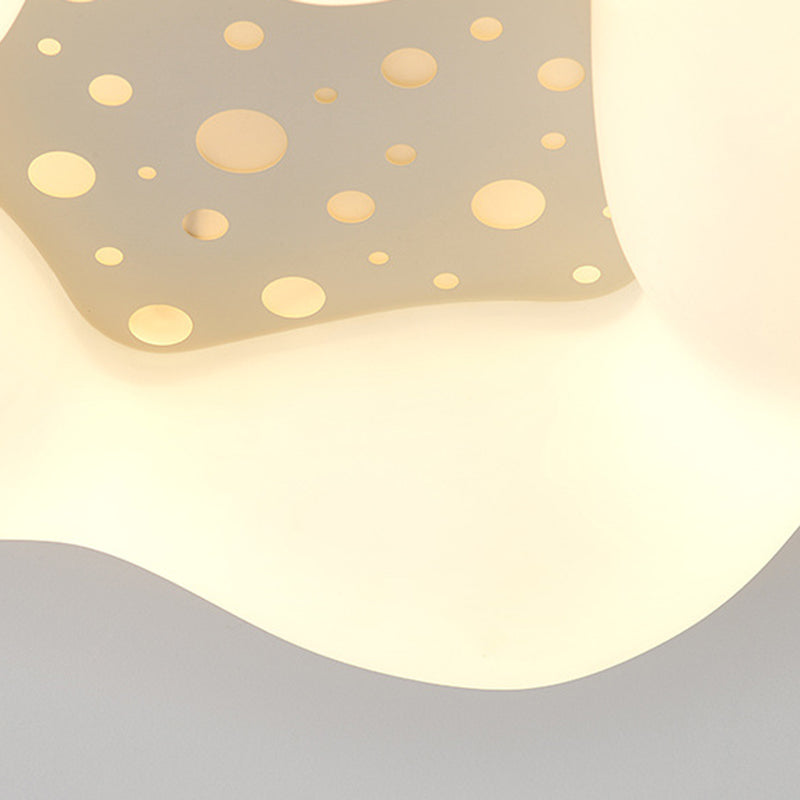 Contemporary Scandinavian Cream Wave Clouds PE Iron LED Flush Mount Ceiling Light For Living Room