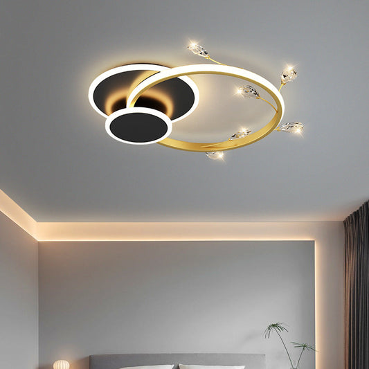 Modern Luxury Square Round Stacked Acrylic Crystal Iron LED Flush Mount Ceiling Light For Bedroom