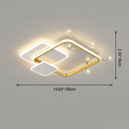 Modern Luxury Square Round Stacked Acrylic Crystal Iron LED Flush Mount Ceiling Light For Bedroom