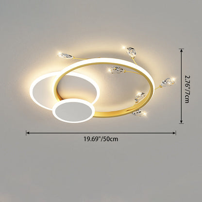 Modern Luxury Square Round Stacked Acrylic Crystal Iron LED Flush Mount Ceiling Light For Bedroom