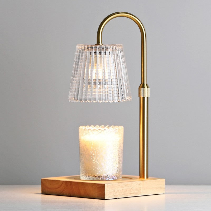 Traditional Vintage Square Distressed Curved Glass Wood Iron 1-Light Melting Wax Table Lamp For Living Room