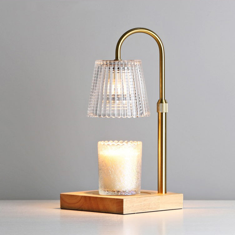Traditional Vintage Square Distressed Curved Glass Wood Iron 1-Light Melting Wax Table Lamp For Living Room