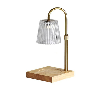 Traditional Vintage Square Distressed Curved Glass Wood Iron 1-Light Melting Wax Table Lamp For Living Room