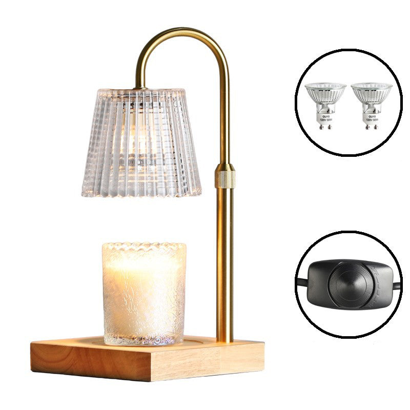 Traditional Vintage Square Distressed Curved Glass Wood Iron 1-Light Melting Wax Table Lamp For Living Room