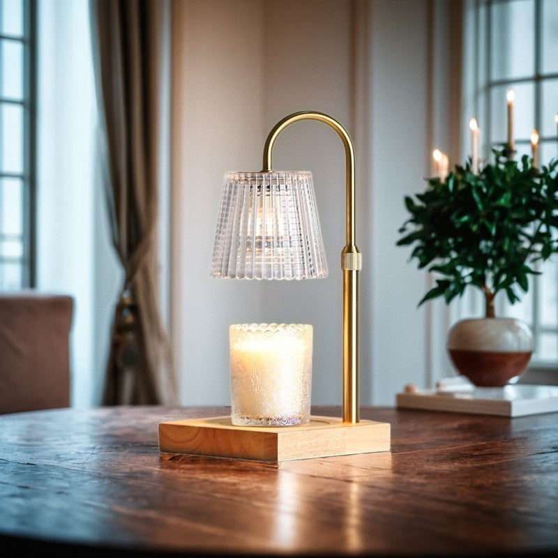 Traditional Vintage Square Distressed Curved Glass Wood Iron 1-Light Melting Wax Table Lamp For Living Room