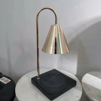 Modern Minimalist Square Conical Curved Metal Marble 1-Light Melting Wax Table Lamp For Living Room