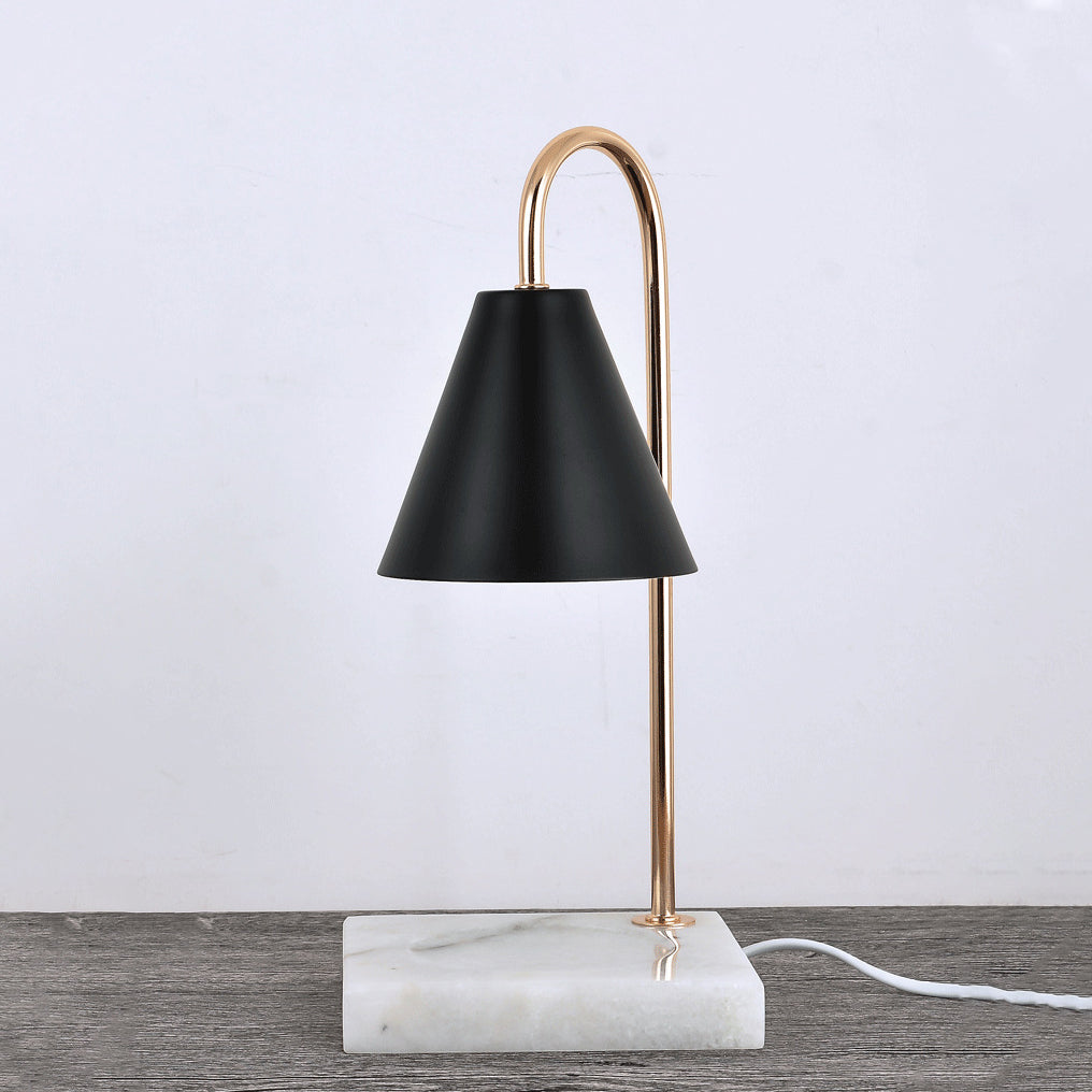 Modern Minimalist Square Conical Curved Metal Marble 1-Light Melting Wax Table Lamp For Living Room