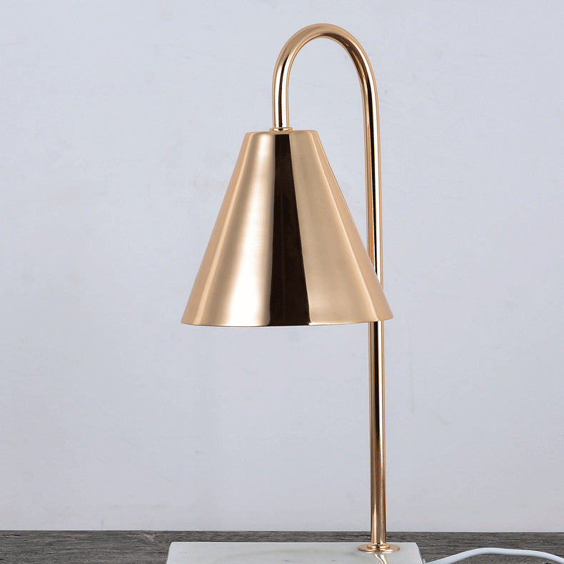 Modern Minimalist Square Conical Curved Metal Marble 1-Light Melting Wax Table Lamp For Living Room