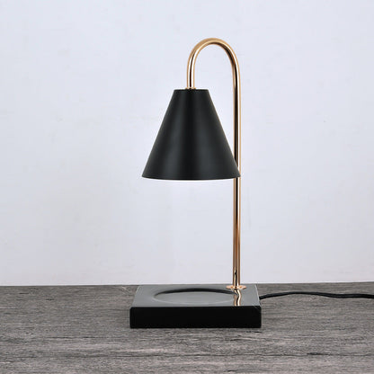 Modern Minimalist Square Conical Curved Metal Marble 1-Light Melting Wax Table Lamp For Living Room