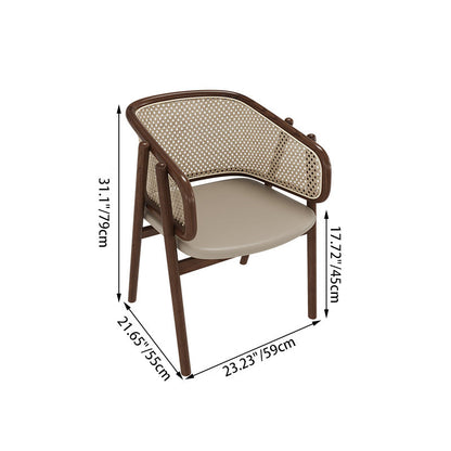 Traditional Vintage Curved Half Wrap Square Napa Leather PE Rattan Solid Wood Dining Chair Backrest Armrest For Dining Room