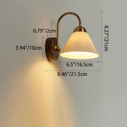 Traditional Vintage Conical Round Distressed Ceramic Rubberwood Iron 1-Light Wall Sconce Lamp For Living Room