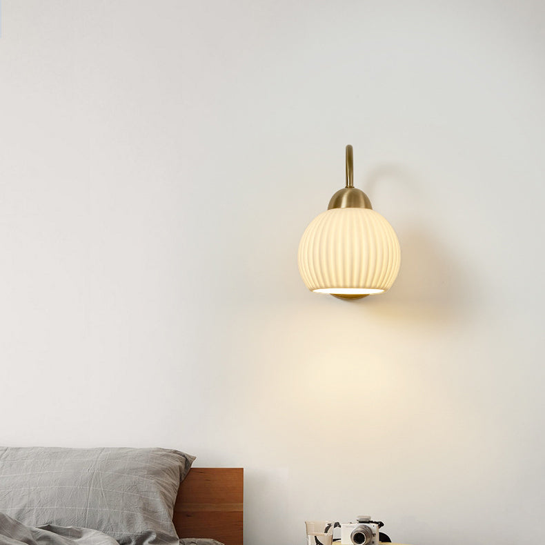 Traditional Vintage Conical Round Distressed Ceramic Rubberwood Iron 1-Light Wall Sconce Lamp For Living Room