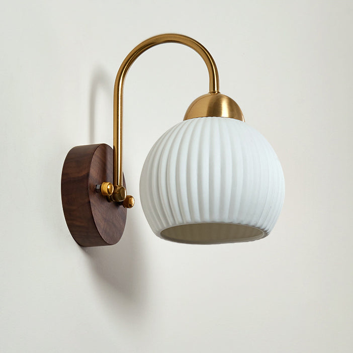 Traditional Vintage Conical Round Distressed Ceramic Rubberwood Iron 1-Light Wall Sconce Lamp For Living Room