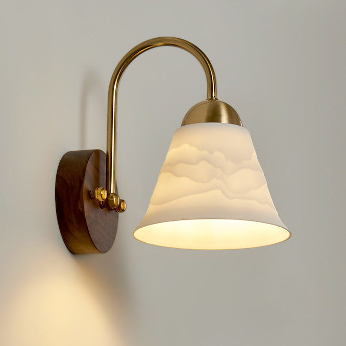 Traditional Vintage Conical Round Distressed Ceramic Rubberwood Iron 1-Light Wall Sconce Lamp For Living Room