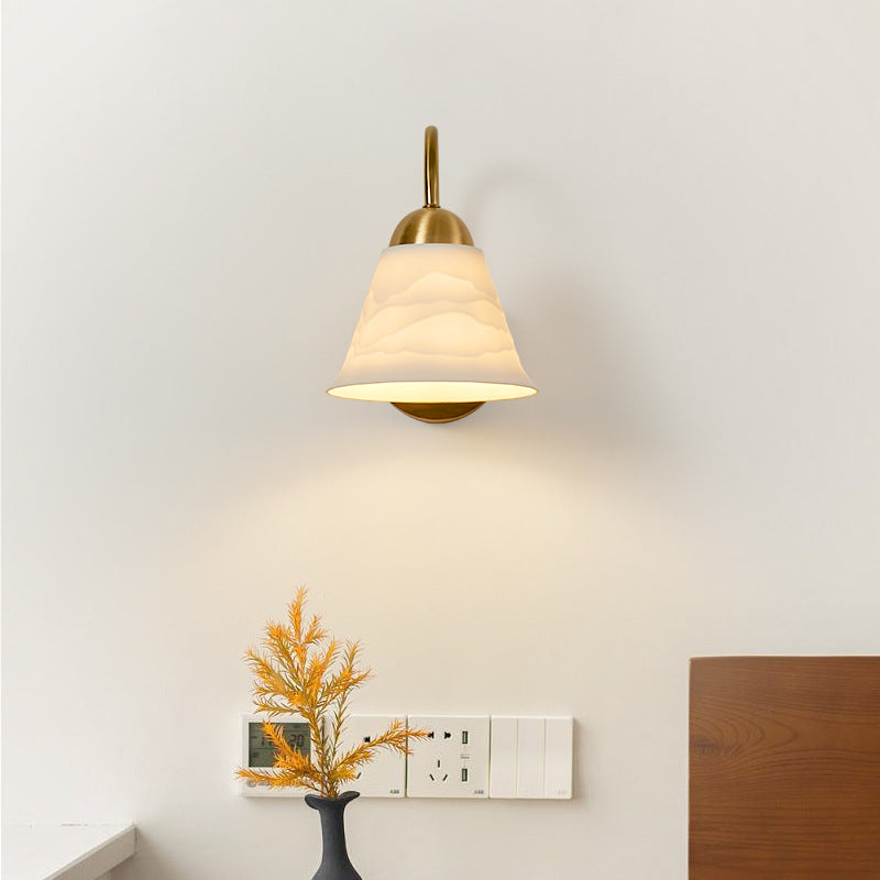 Traditional Vintage Conical Round Distressed Ceramic Rubberwood Iron 1-Light Wall Sconce Lamp For Living Room