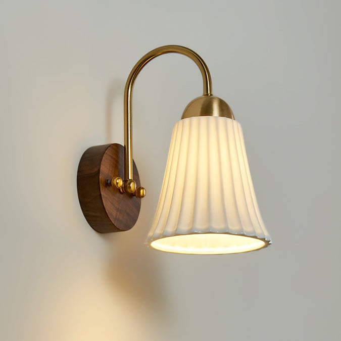 Traditional Vintage Conical Round Distressed Ceramic Rubberwood Iron 1-Light Wall Sconce Lamp For Living Room