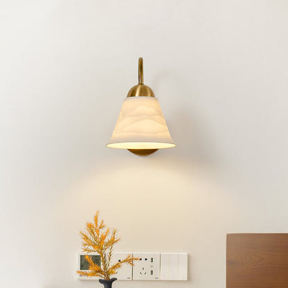 Traditional Vintage Conical Round Distressed Ceramic Rubberwood Iron 1-Light Wall Sconce Lamp For Living Room