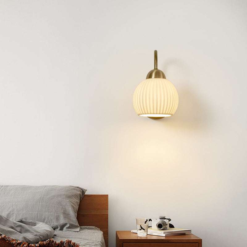 Traditional Vintage Conical Round Distressed Ceramic Rubberwood Iron 1-Light Wall Sconce Lamp For Living Room