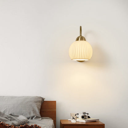 Traditional Vintage Conical Round Distressed Ceramic Rubberwood Iron 1-Light Wall Sconce Lamp For Living Room
