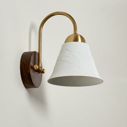 Traditional Vintage Conical Round Distressed Ceramic Rubberwood Iron 1-Light Wall Sconce Lamp For Living Room