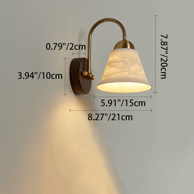 Traditional Vintage Conical Round Distressed Ceramic Rubberwood Iron 1-Light Wall Sconce Lamp For Living Room