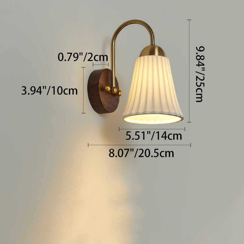 Traditional Vintage Conical Round Distressed Ceramic Rubberwood Iron 1-Light Wall Sconce Lamp For Living Room