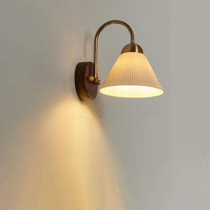 Traditional Vintage Conical Round Distressed Ceramic Rubberwood Iron 1-Light Wall Sconce Lamp For Living Room