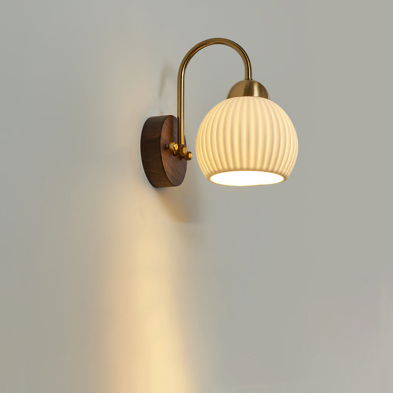 Traditional Vintage Conical Round Distressed Ceramic Rubberwood Iron 1-Light Wall Sconce Lamp For Living Room