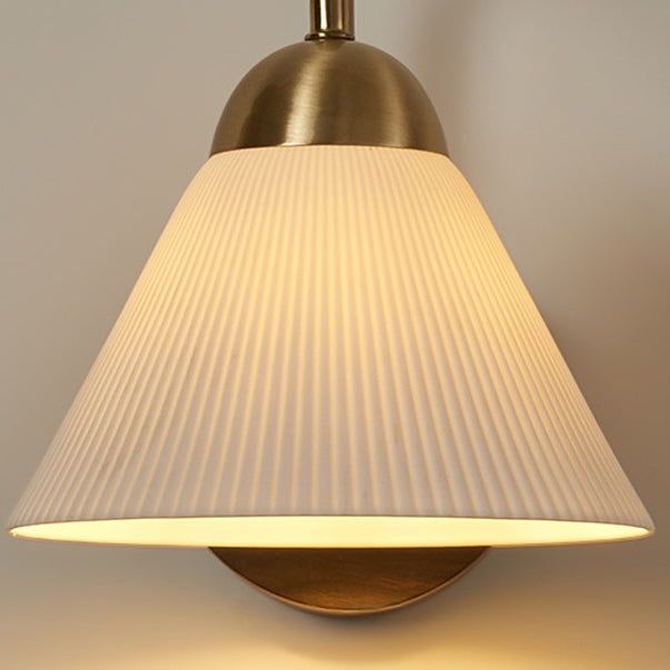 Traditional Vintage Conical Round Distressed Ceramic Rubberwood Iron 1-Light Wall Sconce Lamp For Living Room