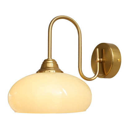 Traditional French Flat Ball Curved Round Glass Iron 1-Light Wall Sconce Lamp For Bedroom