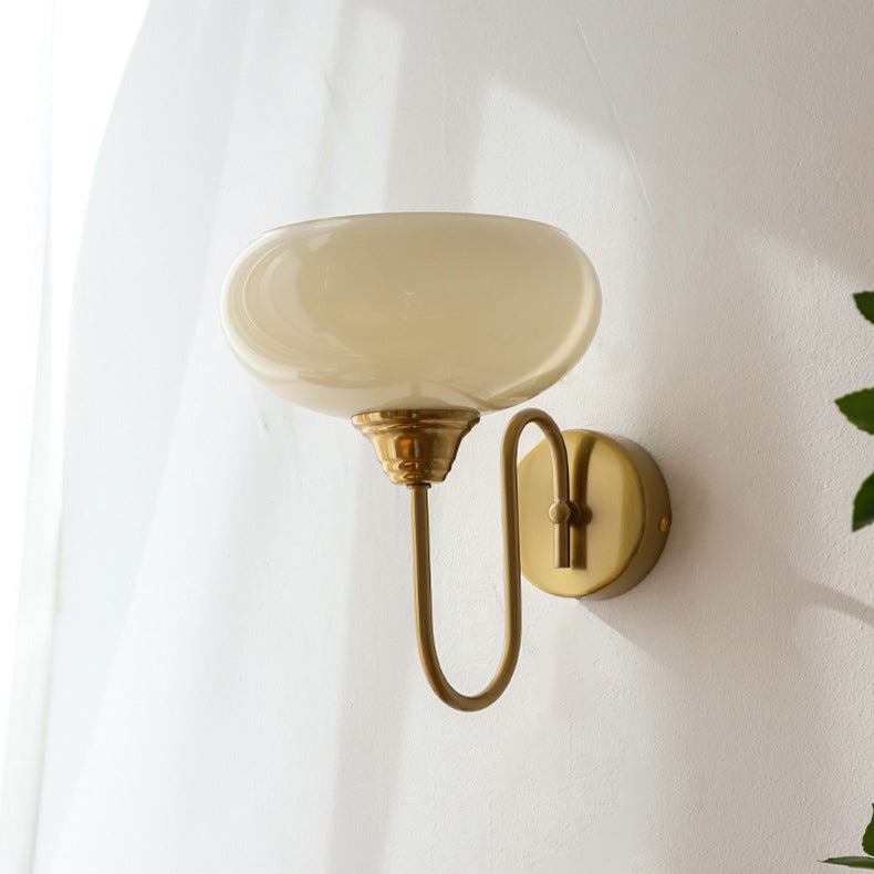 Traditional French Flat Ball Curved Round Glass Iron 1-Light Wall Sconce Lamp For Bedroom