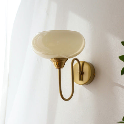 Traditional French Flat Ball Curved Round Glass Iron 1-Light Wall Sconce Lamp For Bedroom