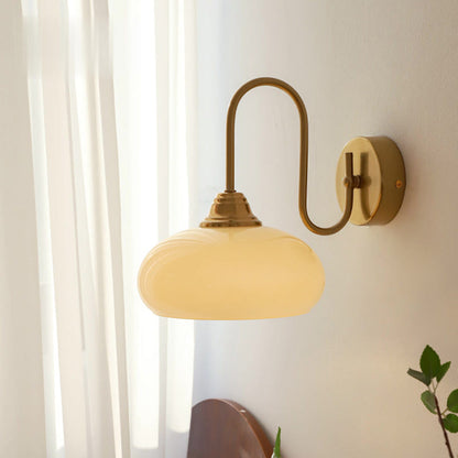 Traditional French Flat Ball Curved Round Glass Iron 1-Light Wall Sconce Lamp For Bedroom