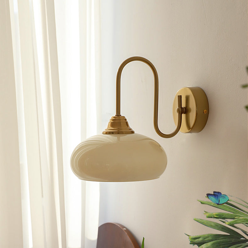 Traditional French Flat Ball Curved Round Glass Iron 1-Light Wall Sconce Lamp For Bedroom