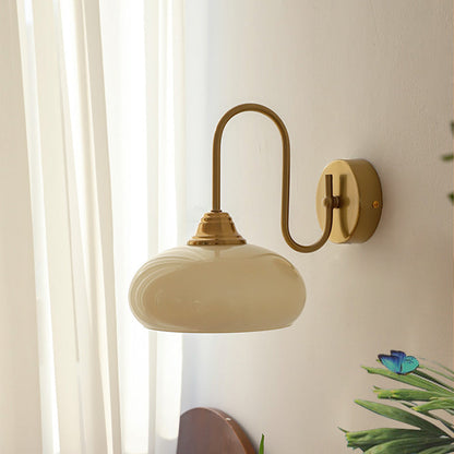 Traditional French Flat Ball Curved Round Glass Iron 1-Light Wall Sconce Lamp For Bedroom