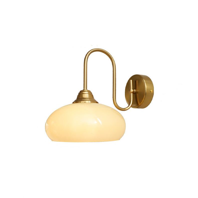 Traditional French Flat Ball Curved Round Glass Iron 1-Light Wall Sconce Lamp For Bedroom