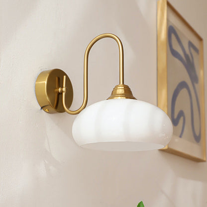 Traditional French Flat Ball Curved Round Glass Iron 1-Light Wall Sconce Lamp For Bedroom