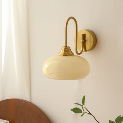 Traditional French Flat Ball Curved Round Glass Iron 1-Light Wall Sconce Lamp For Bedroom