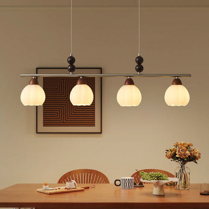 Traditional French Pumpkin Long Oval Plate Glass Wood Iron 3/4 Light Chandelier For Living Room