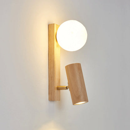 Traditional Japanese Round Ball Cylinder Rectangle PLA Plastic Solid Wood 1-Light Wall Sconce Lamp For Bedroom