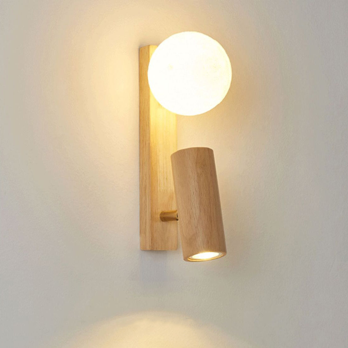 Traditional Japanese Round Ball Cylinder Rectangle PLA Plastic Solid Wood 1-Light Wall Sconce Lamp For Bedroom