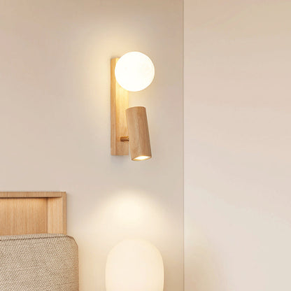 Traditional Japanese Round Ball Cylinder Rectangle PLA Plastic Solid Wood 1-Light Wall Sconce Lamp For Bedroom