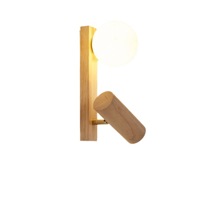 Traditional Japanese Round Ball Cylinder Rectangle PLA Plastic Solid Wood 1-Light Wall Sconce Lamp For Bedroom